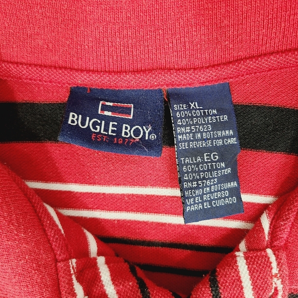 Bugle Boy Striped Polo Shirt Men's Size XL Short Sleeve Red Black White - Picture 2 of 10